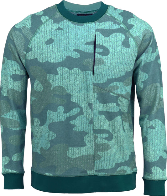 Jameson Double Face Knit Chevron Camo Teal Sweater