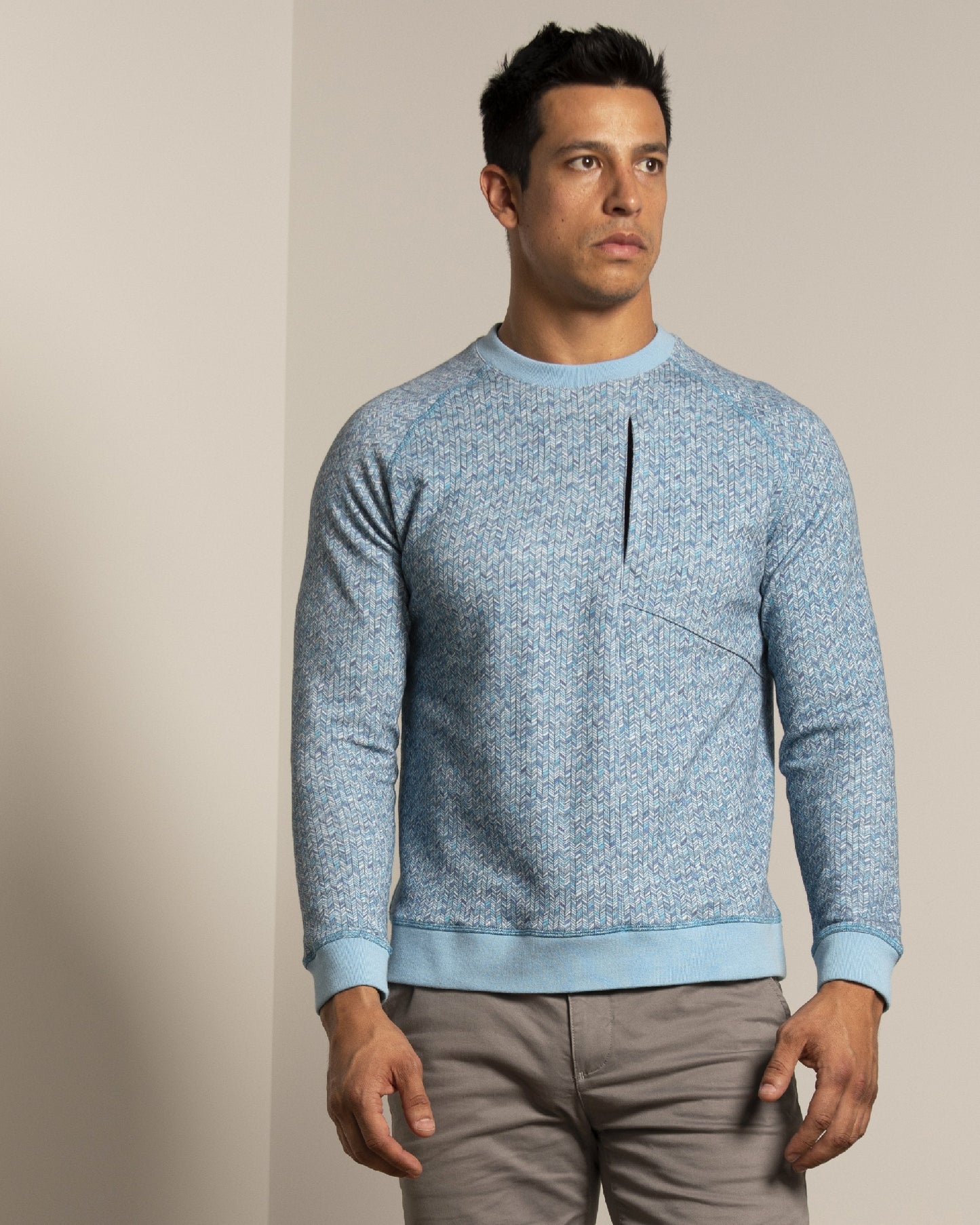 Jameson in Double Face Knit Chevron Blue Sweater
