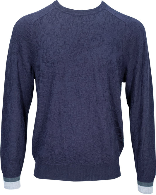 COLIN JACQUARD MERINO PAISLEY SWEATER - NAVY