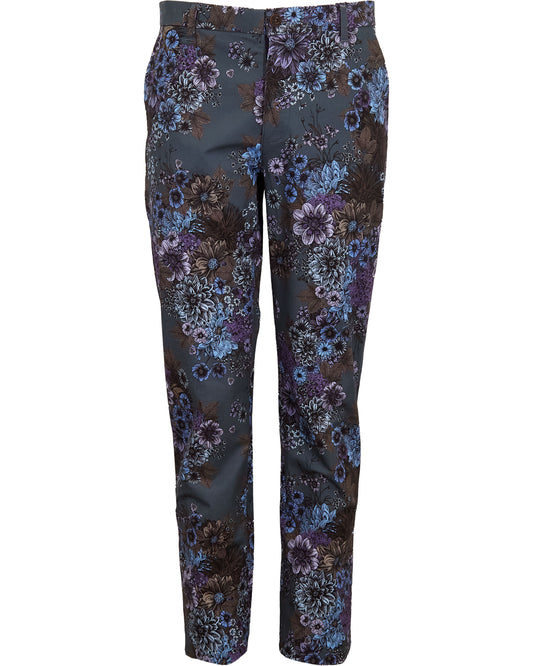 CASPIAN MARCO FLORAL STRETCH COTTON CHINO PANT - CHARCOAL