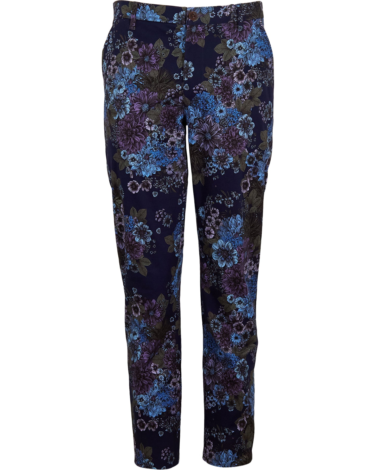 CASPIAN MARCO FLORAL STRETCH COTTON CHINO PANT - NAVY