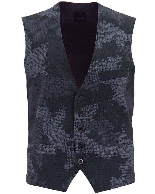 WESLEY CAMO MOSAIC TAILORED WOOL WAISTCOAT - COAL