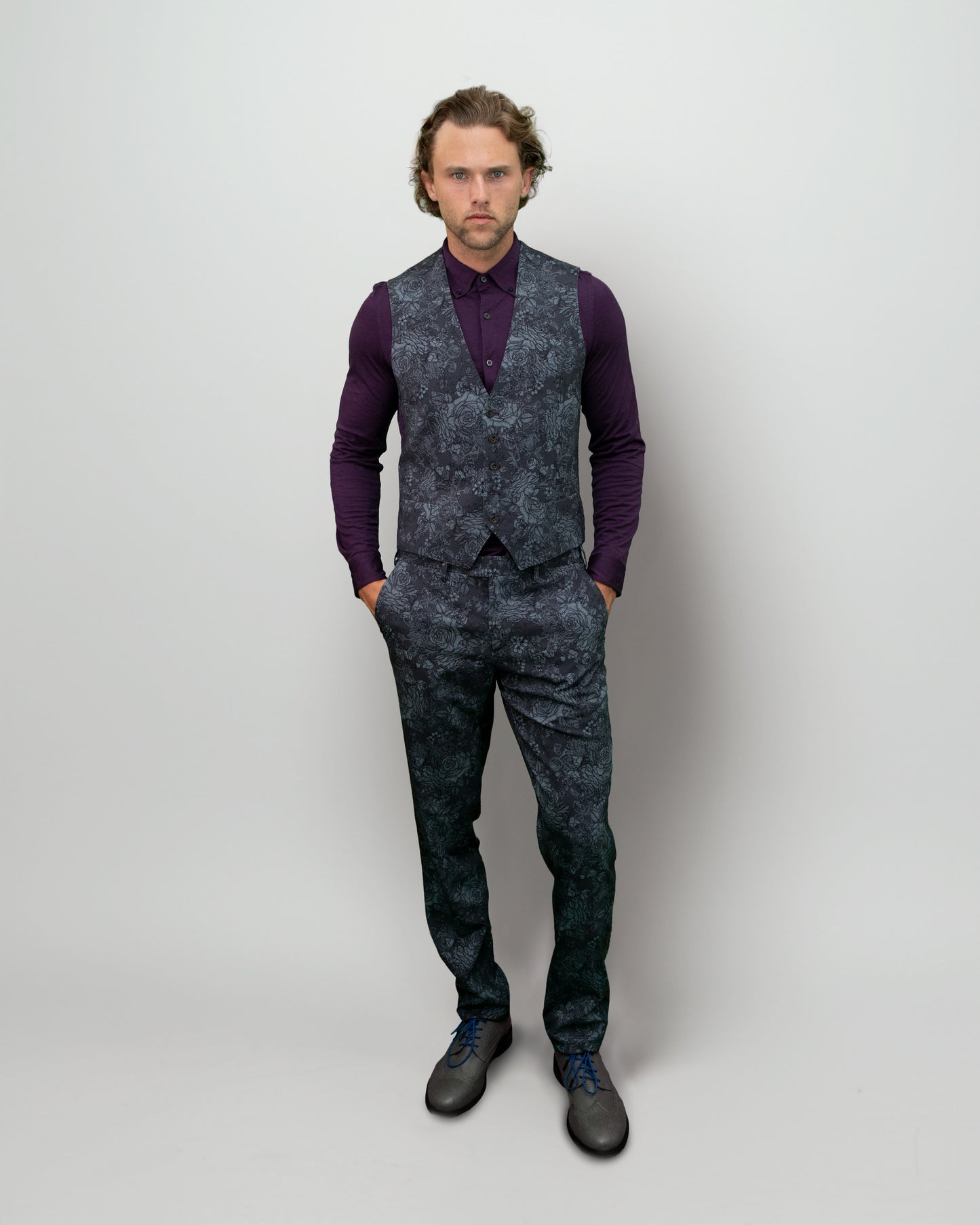 PAXTON ROMA FLORAL TAILORED WOOL PANT - CHAR