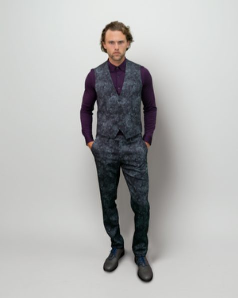 WESLEY ROMA FLORAL TAILORED WOOL WAISTCOAT - CHARCOAL