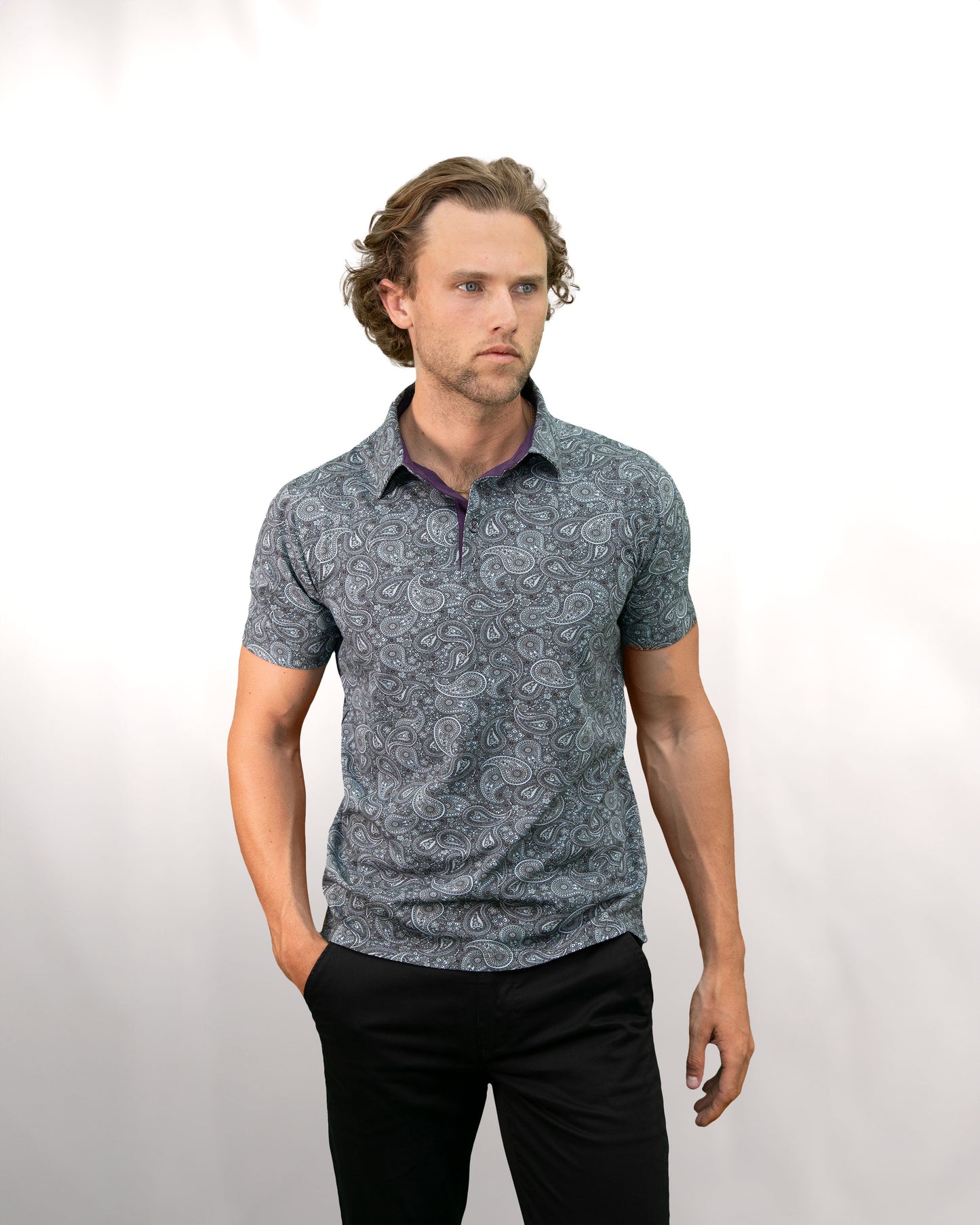 PIETRO TRIBUNE PAISLEY POLOSHIRT - GRIJS