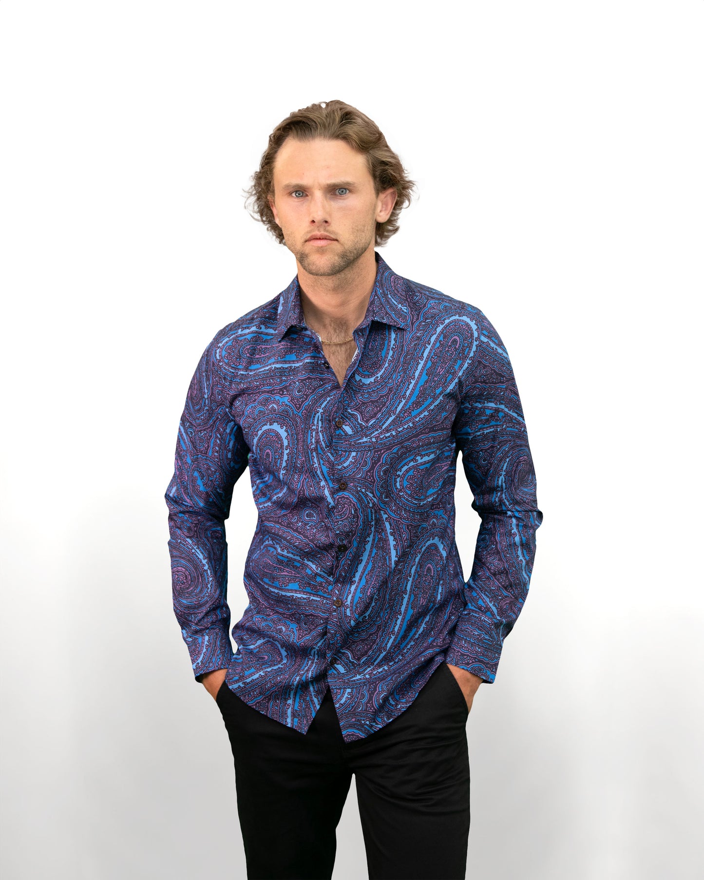 NORMAN CASERTA PAISLEY SHIRT - NAVY