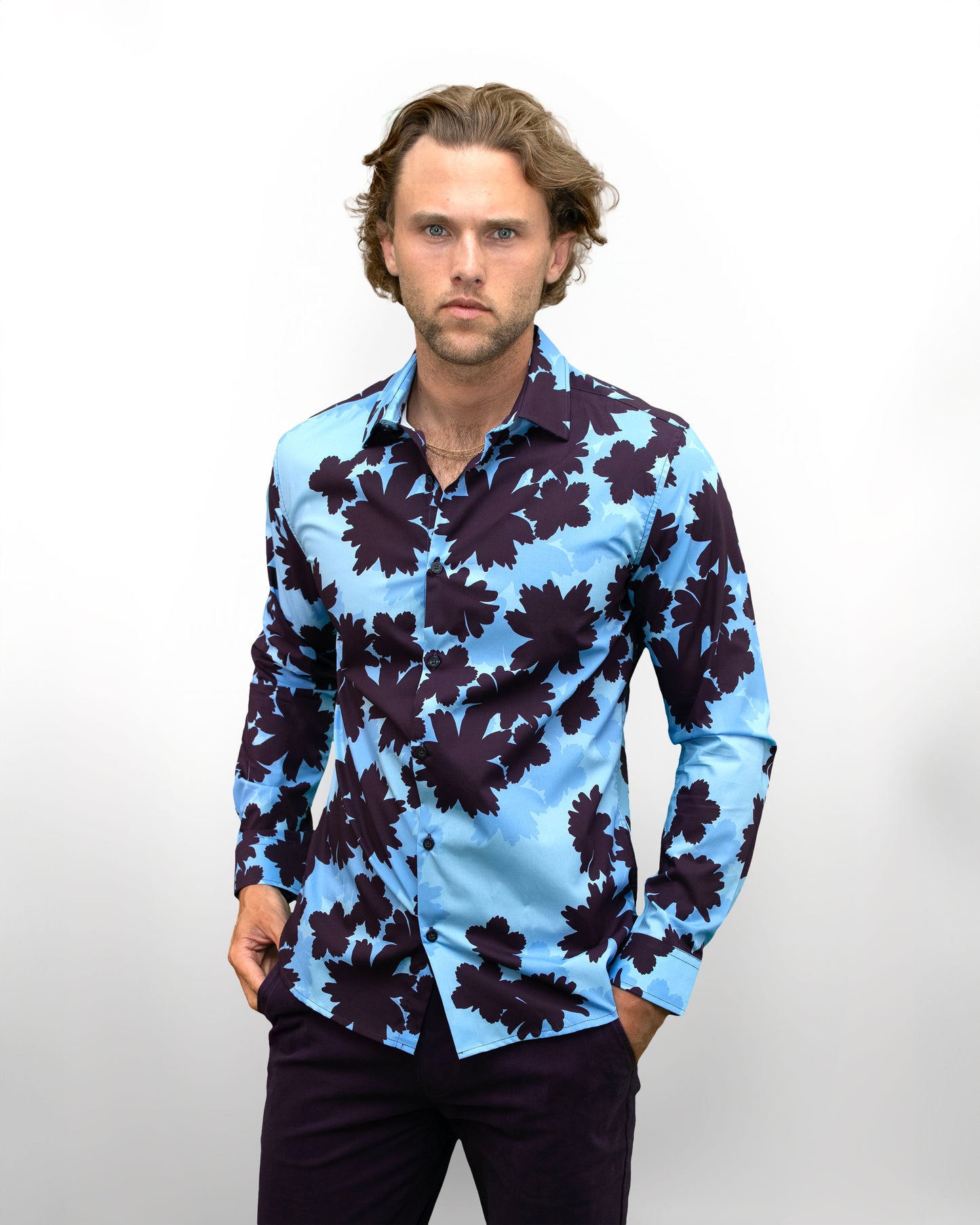 NORMAN SALERNO FLORAL SHIRT - BLUE