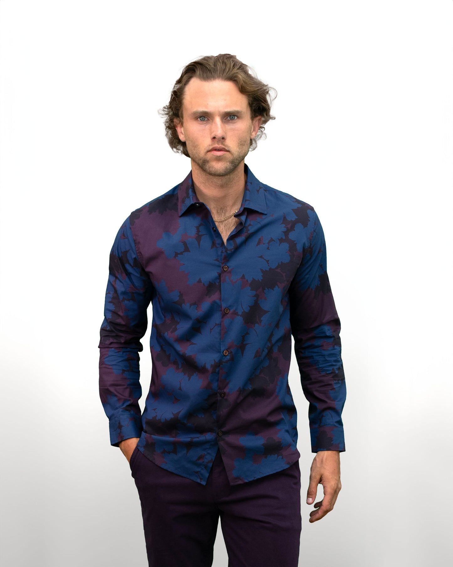 NORMAN SALERNO FLORAL SHIRT - PLUM
