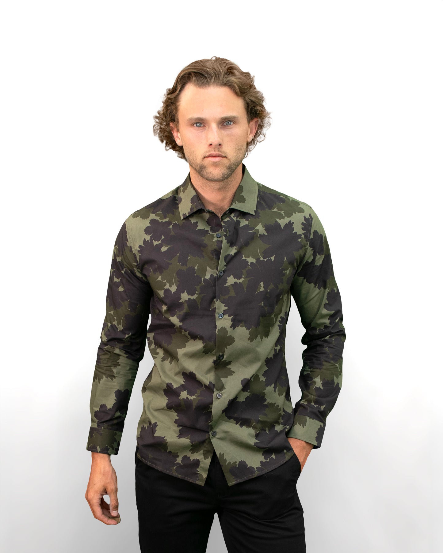 NORMAN SALERNO FLORAL SHIRT - SAGE