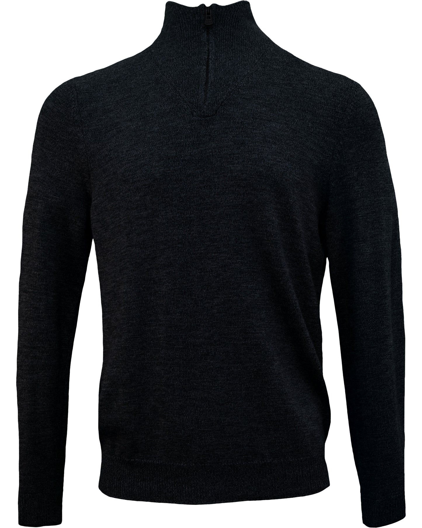 QUEST FULLY FASHIONED QUARTER-ZIP MERINO SWEATER - BLACK