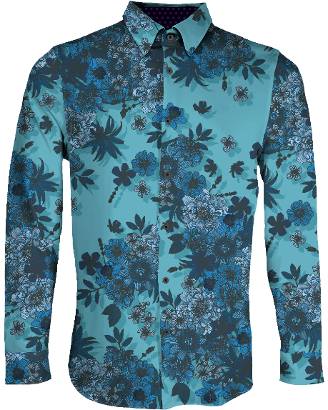 SHERLOCK VALENCIA FLORAL TAILORED MERINO SHIRT - TEAL