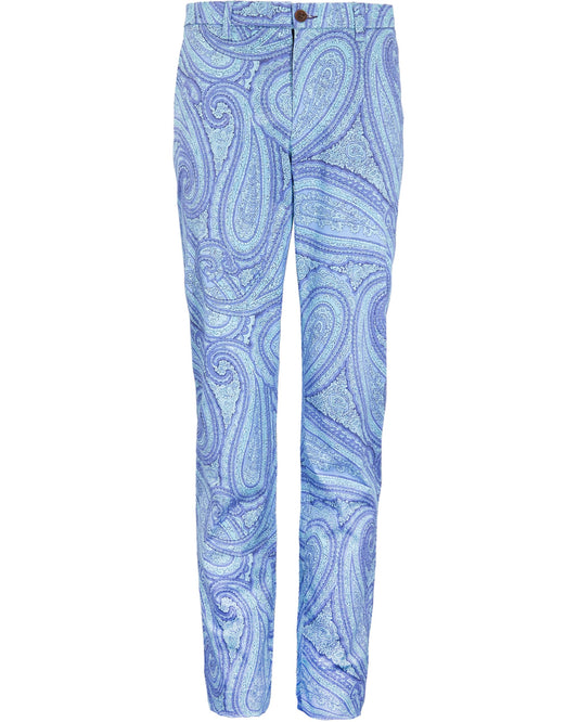 CASPIAN WILD PAISLEY OXFORD STRETCH COTTON CHINO PANT - BLUE