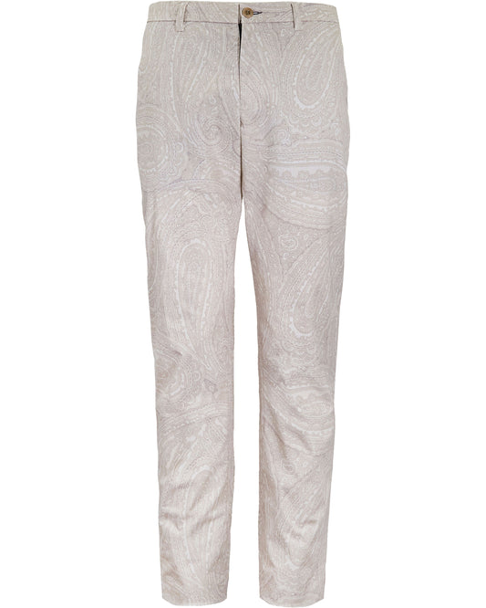 CASPIAN WILD PAISLEY OXFORD STRETCH COTTON CHINO PANT - IVORY