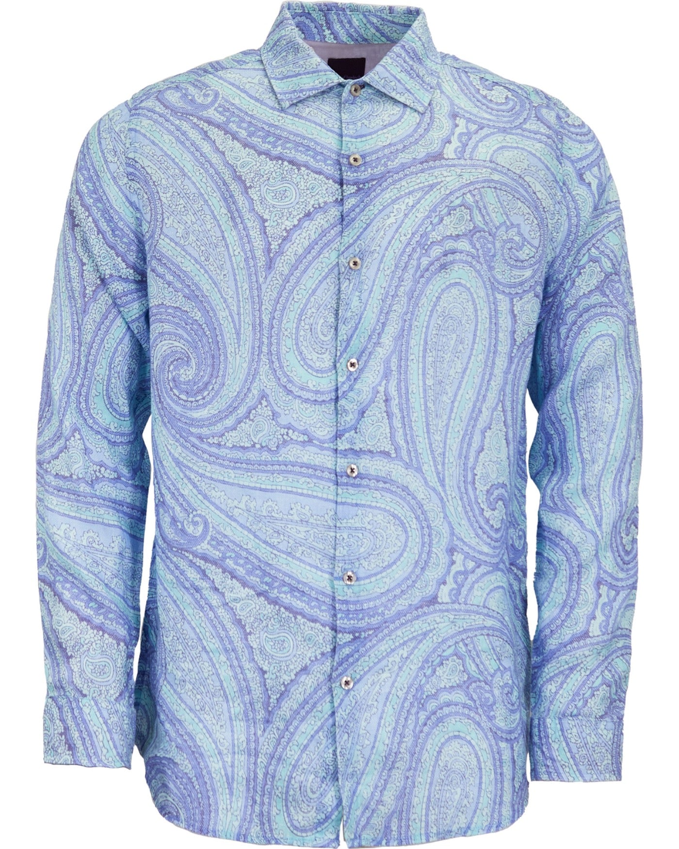 LAURENT WILD PAISLEY OXFORD LINEN SHIRT - BLUE