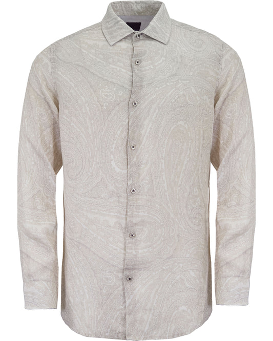 LAURENT WILD PAISLEY OXFORD LINEN SHIRT -  IVORY