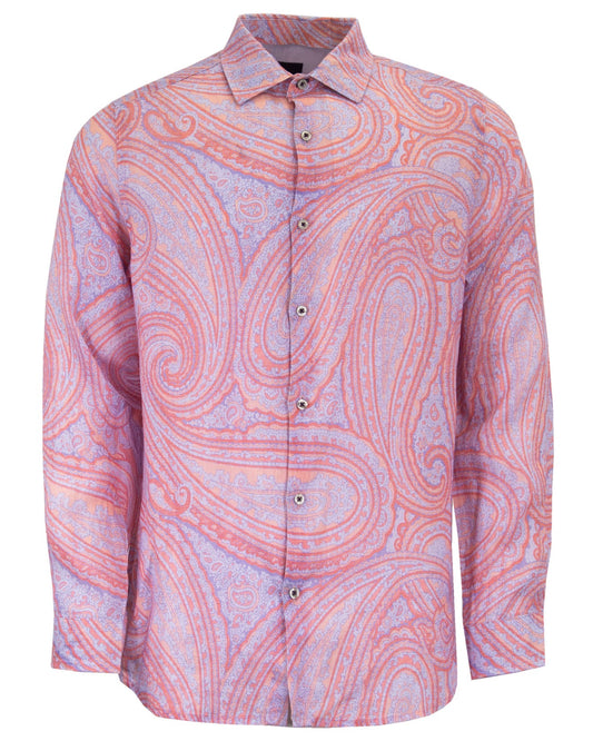 LAURENT WILD PAISLEY OXFORD LINEN SHIRT -  PINK