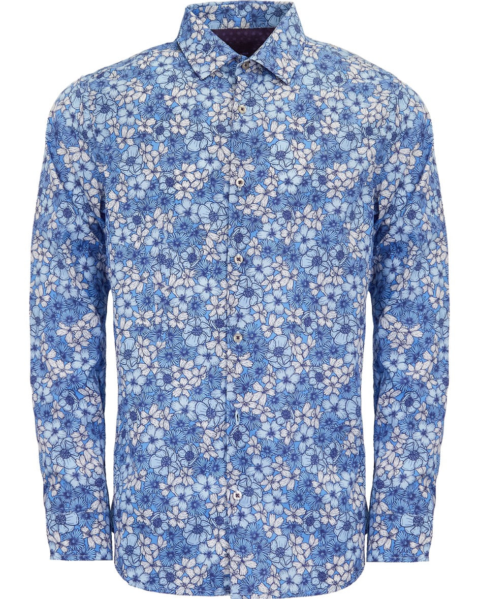 NICOLI DENSE FLORAL COTTON SHIRT - BLUE