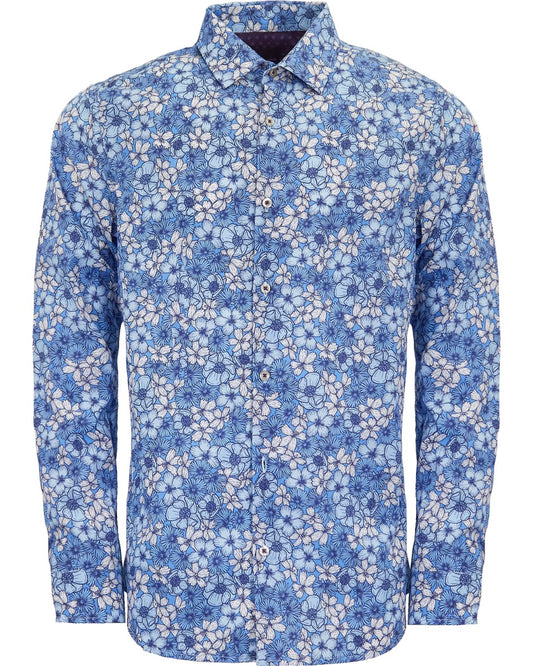 NICOLI DENSE FLORAL COTTON SHIRT - BLUE