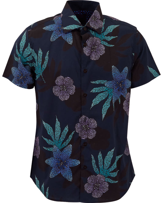 GEORGE FLORAL MEMORY SHIRT - NAVY