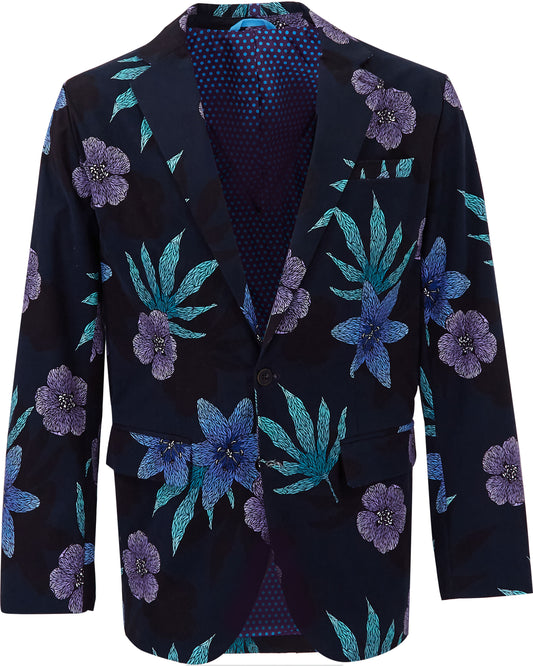 JULIUS FLORAL MEMORY BLAZER - NAVY