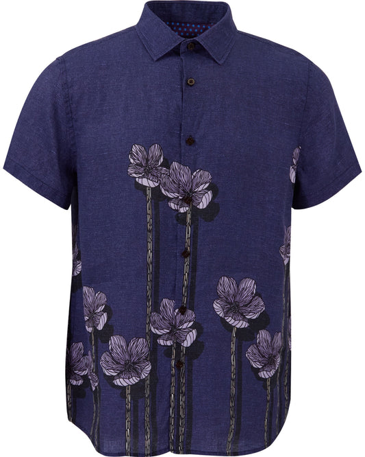 LANDON CRAFTY FLORAL LINEN SHIRT - NAVY