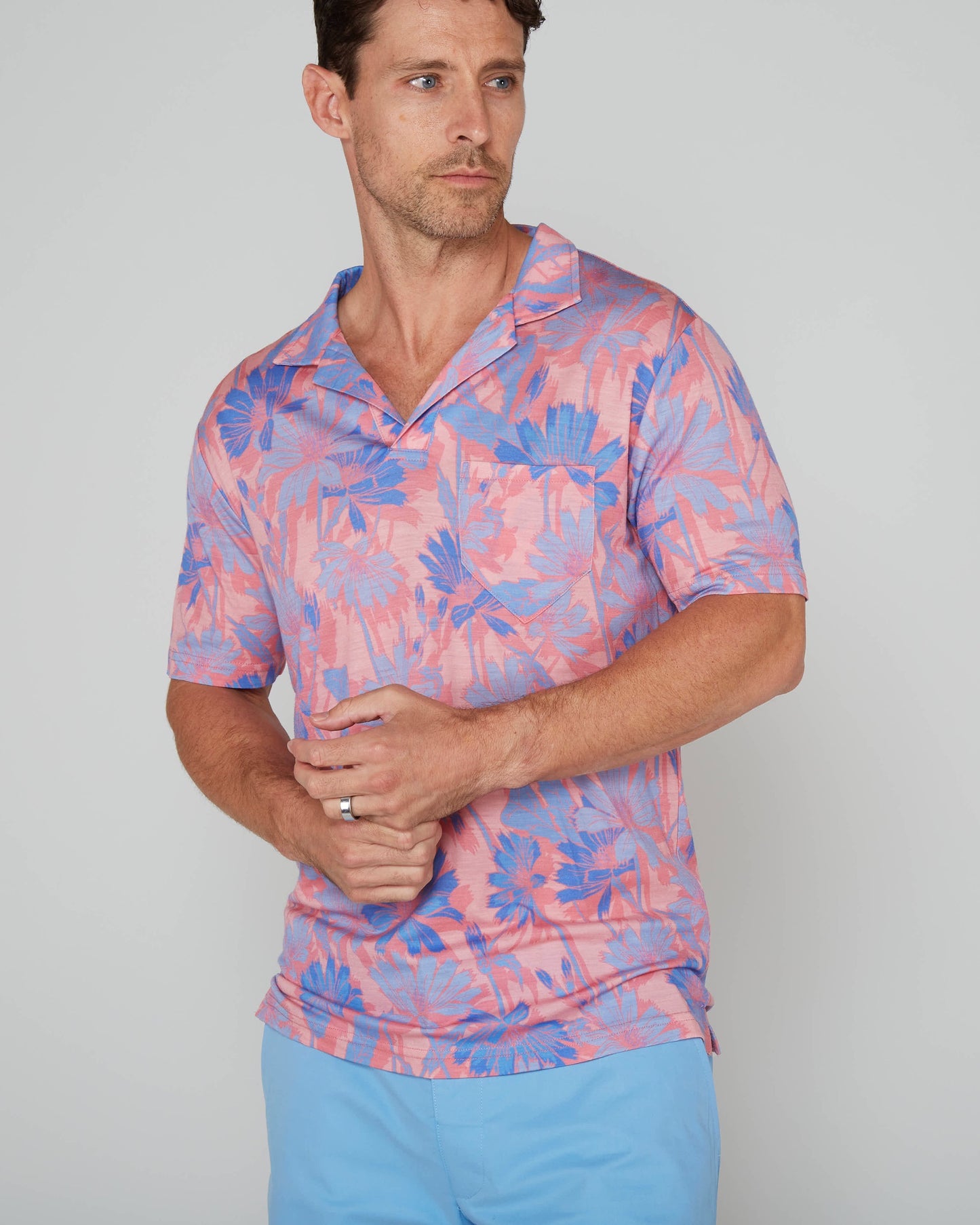 BOBBY SPRINGTIME MERINO JERSEY COLLARED SHIRT - PINK