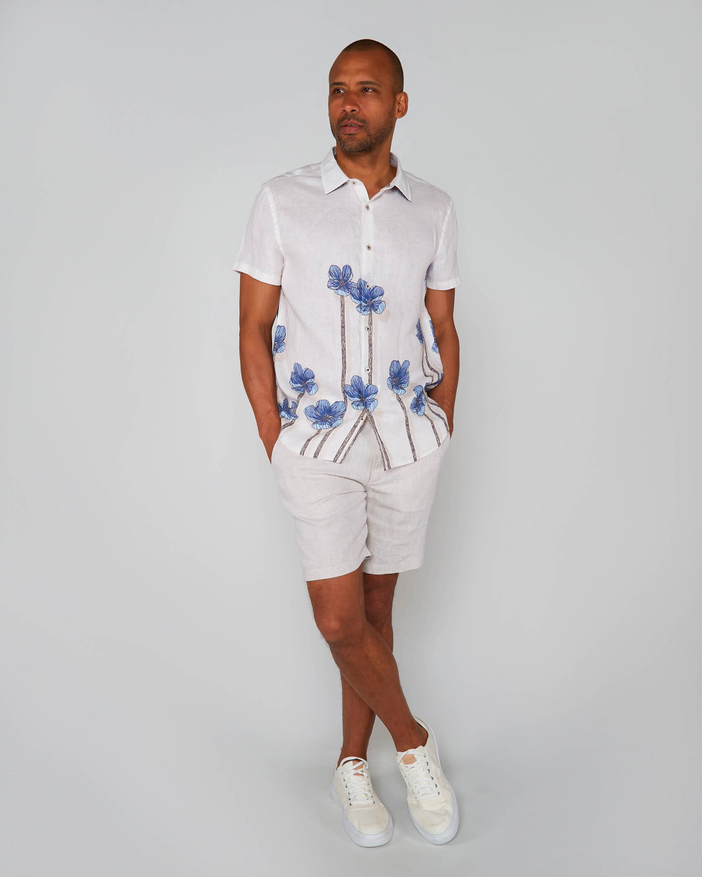 LANDON CRAFTY FLORAL LINEN SHIRT - IVORY
