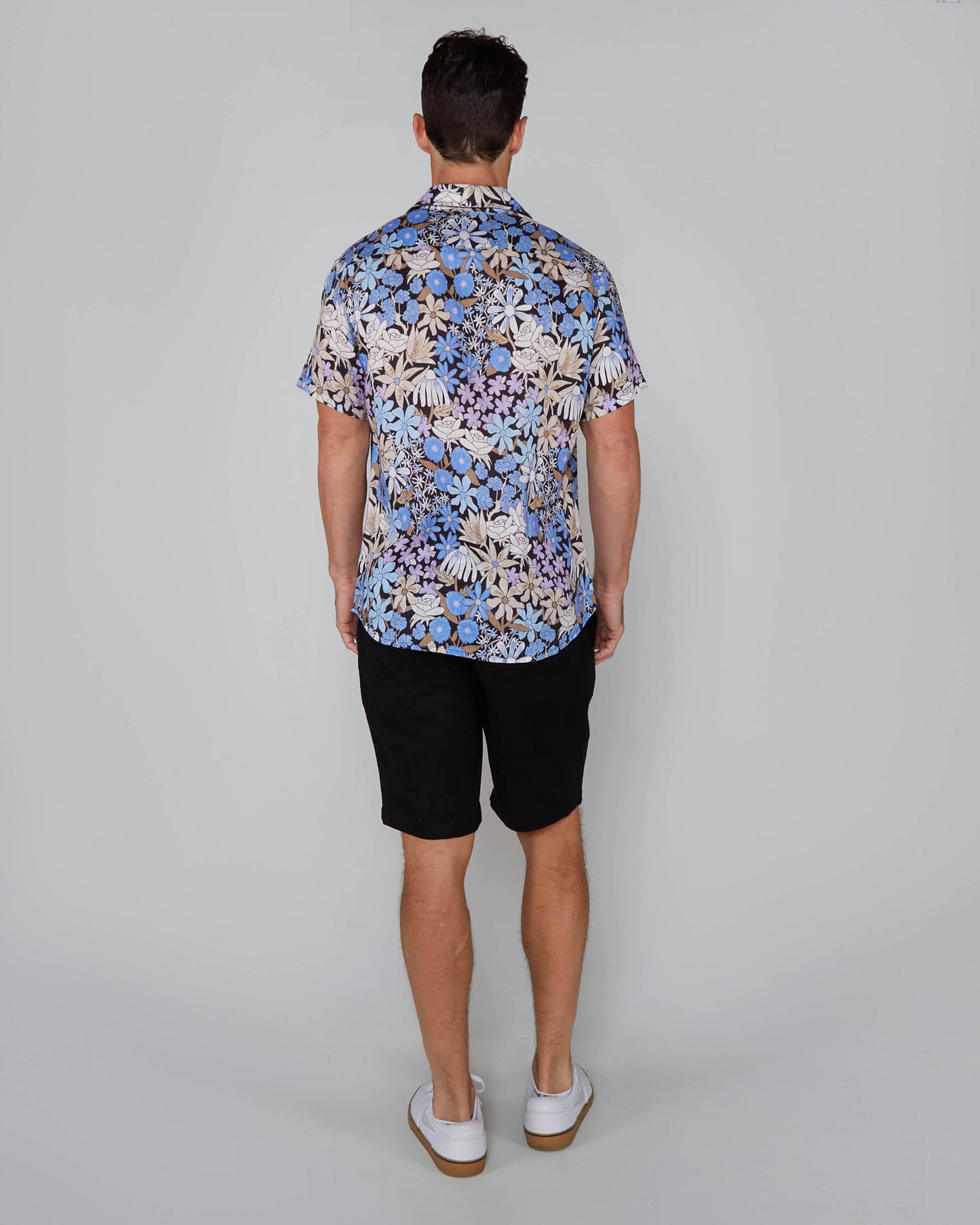 LANDON ROUGH FLORAL LINEN SHIRT - BLACK
