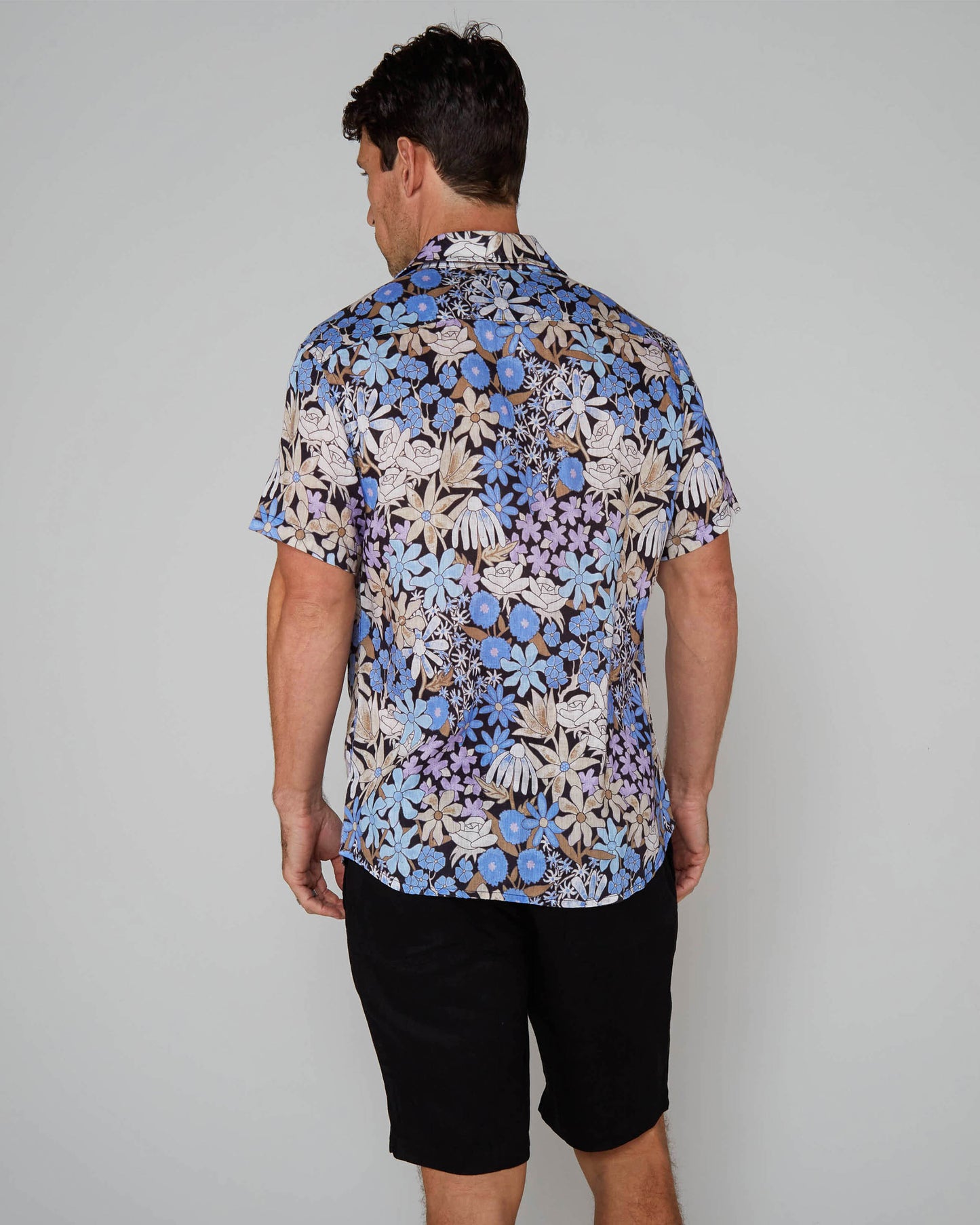 LANDON ROUGH FLORAL LINEN SHIRT - BLACK