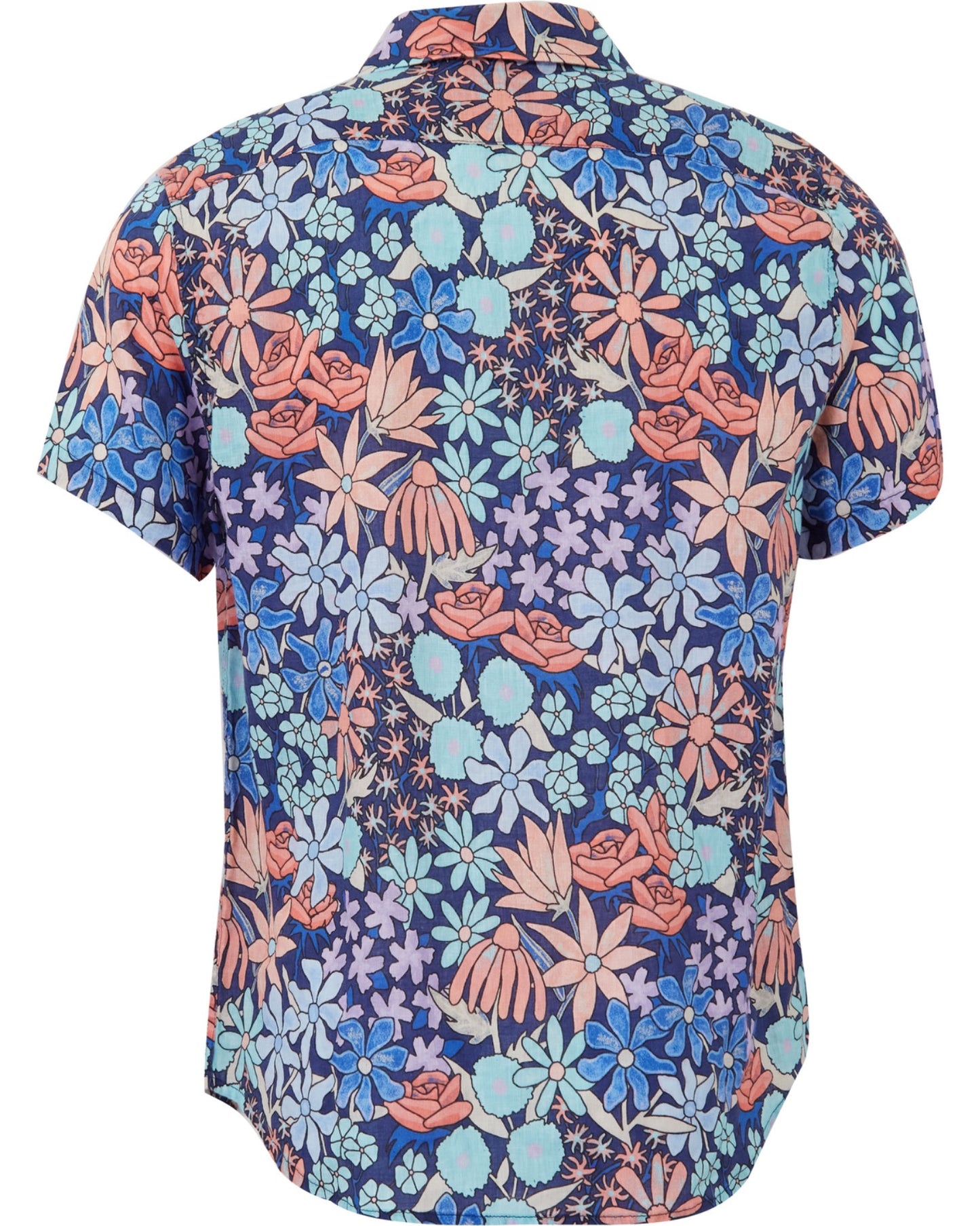 LANDON ROUGH FLORAL LINEN SHIRT - NAVY
