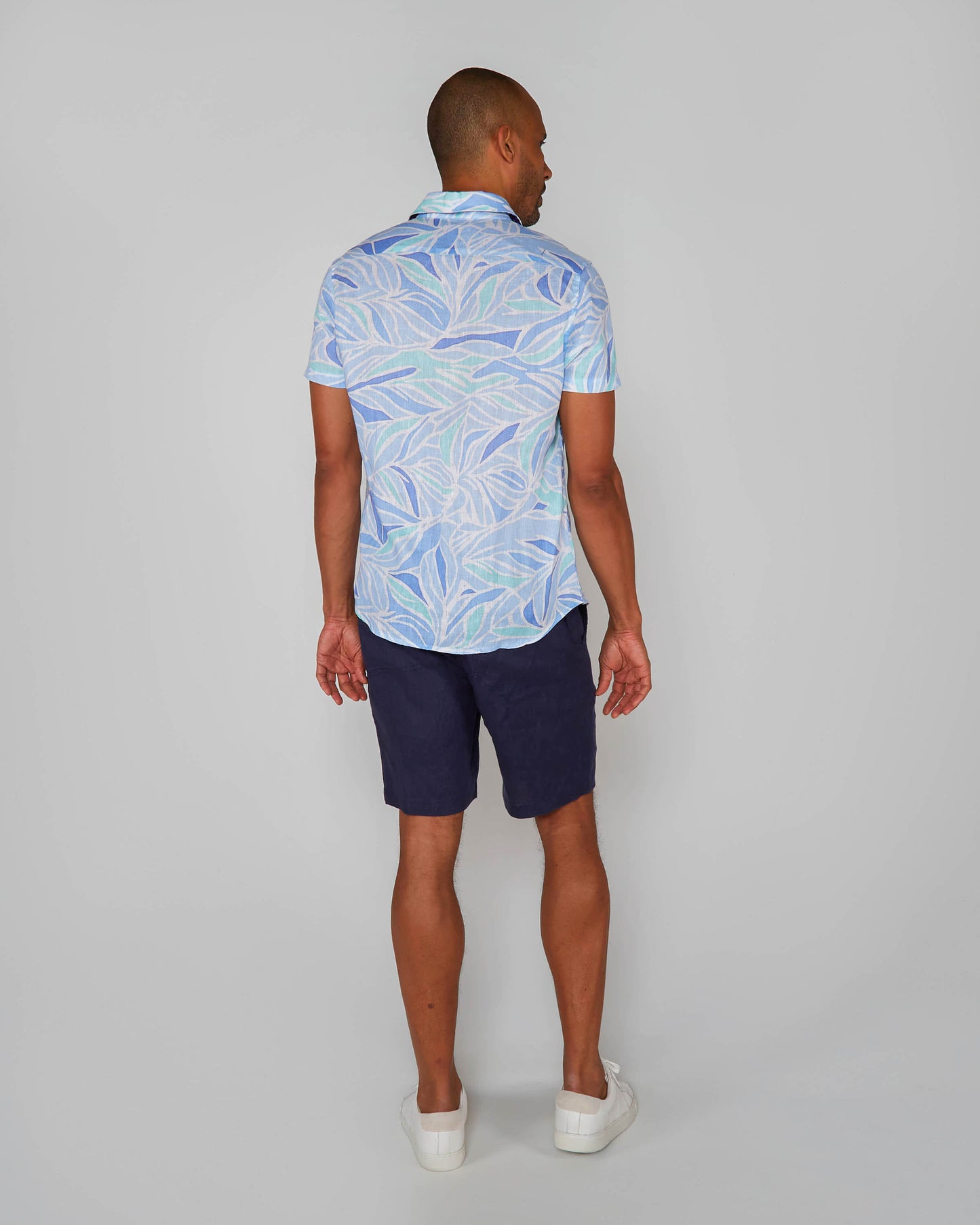 LANDON SIMPLE LEAVES LINEN SHIRT - BLUE