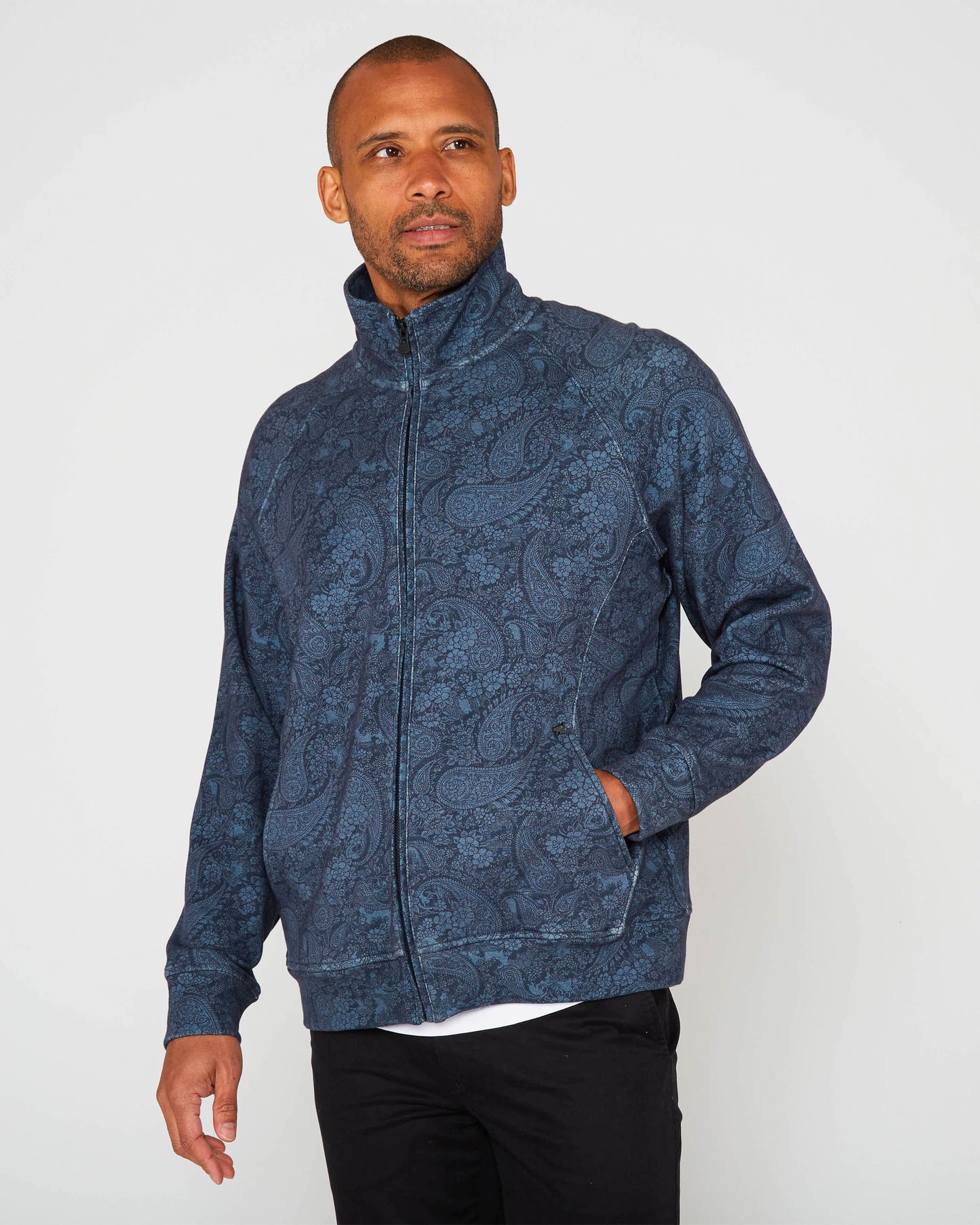 NEVILLE PAISLEY ROMANCE FULL-ZIP JACKET - NAVY