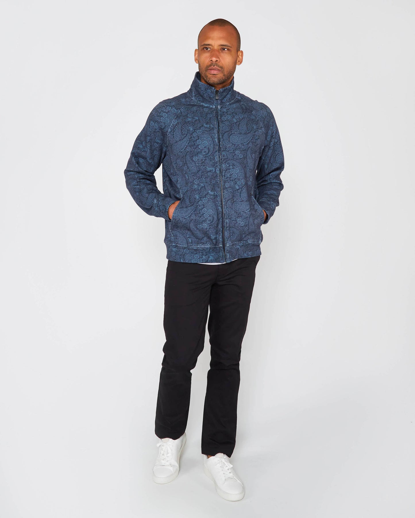 NEVILLE PAISLEY ROMANCE FULL-ZIP JACKET - NAVY