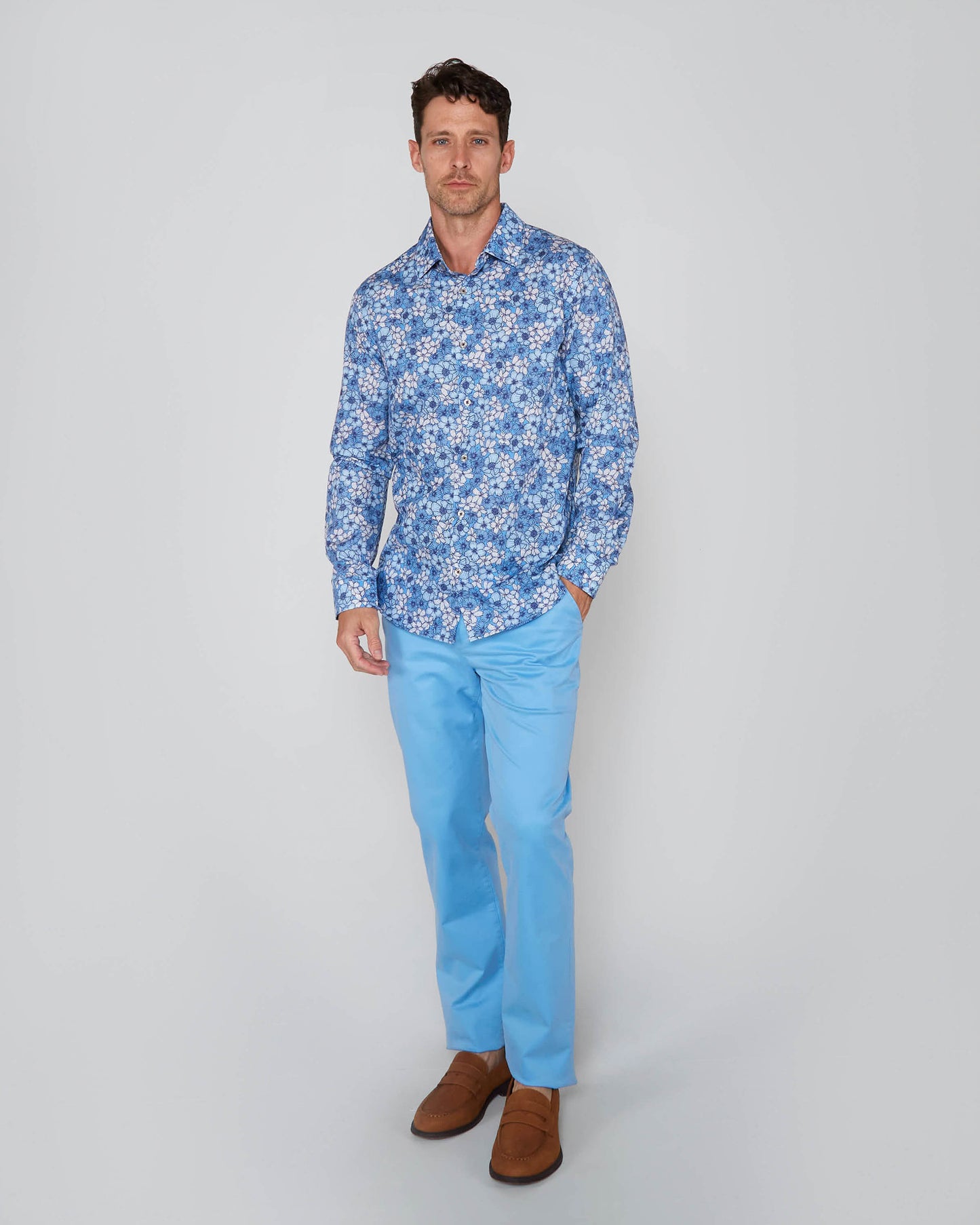 NICOLI DENSE FLORAL COTTON SHIRT - BLUE
