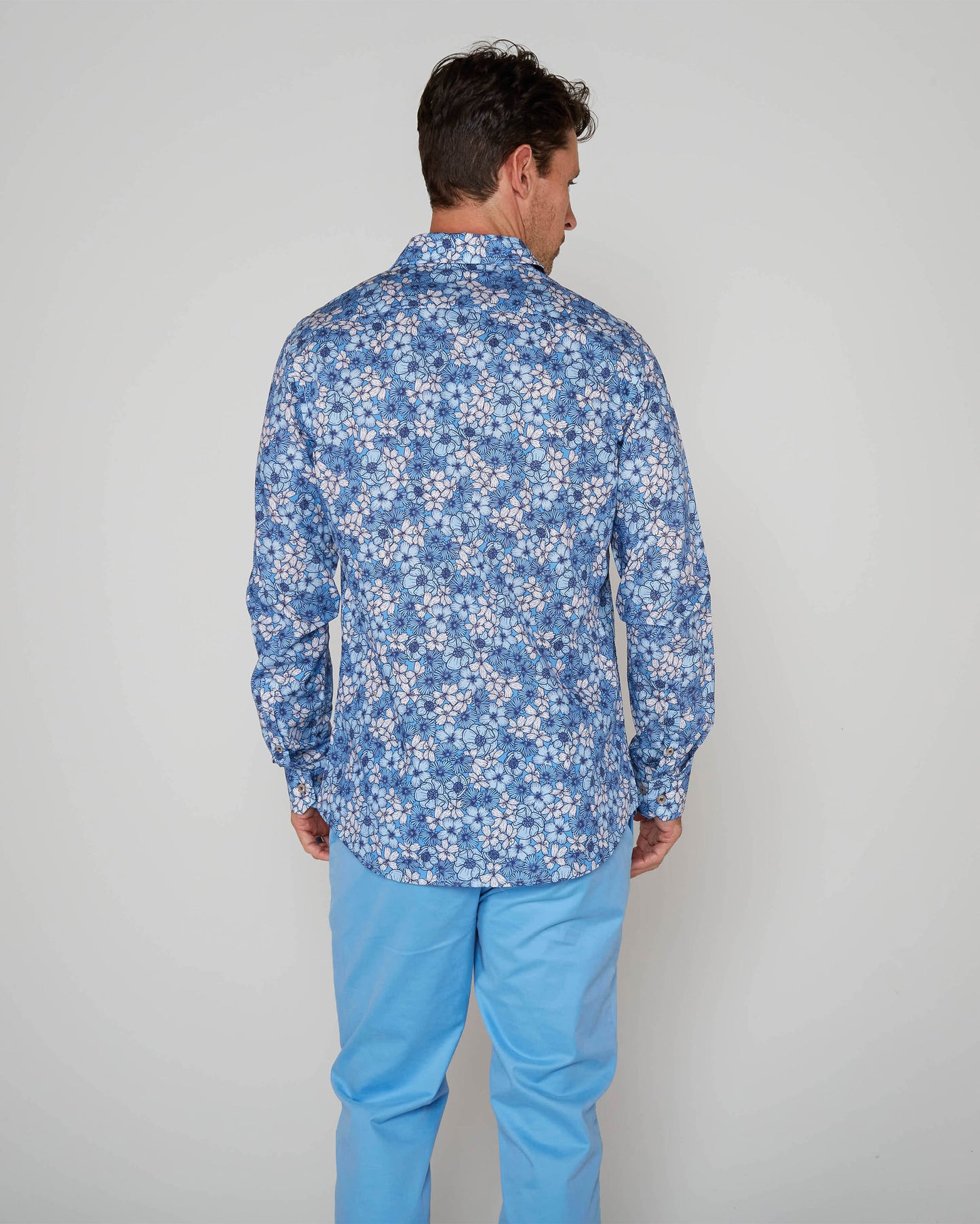 NICOLI DENSE FLORAL COTTON SHIRT - BLUE