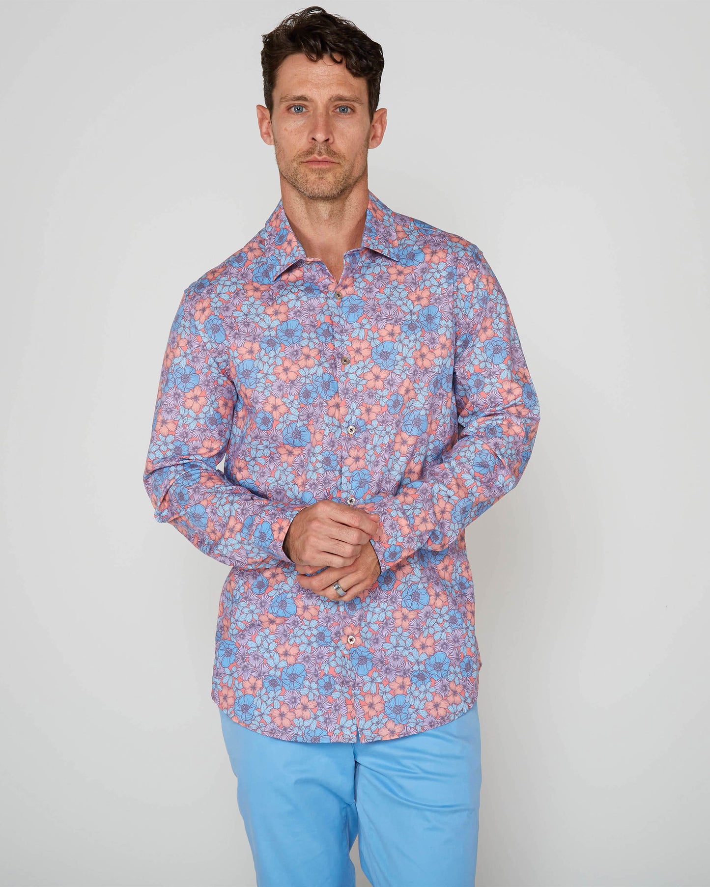 NICOLI DENSE BLOEMEN KATOENEN SHIRT - ROZE