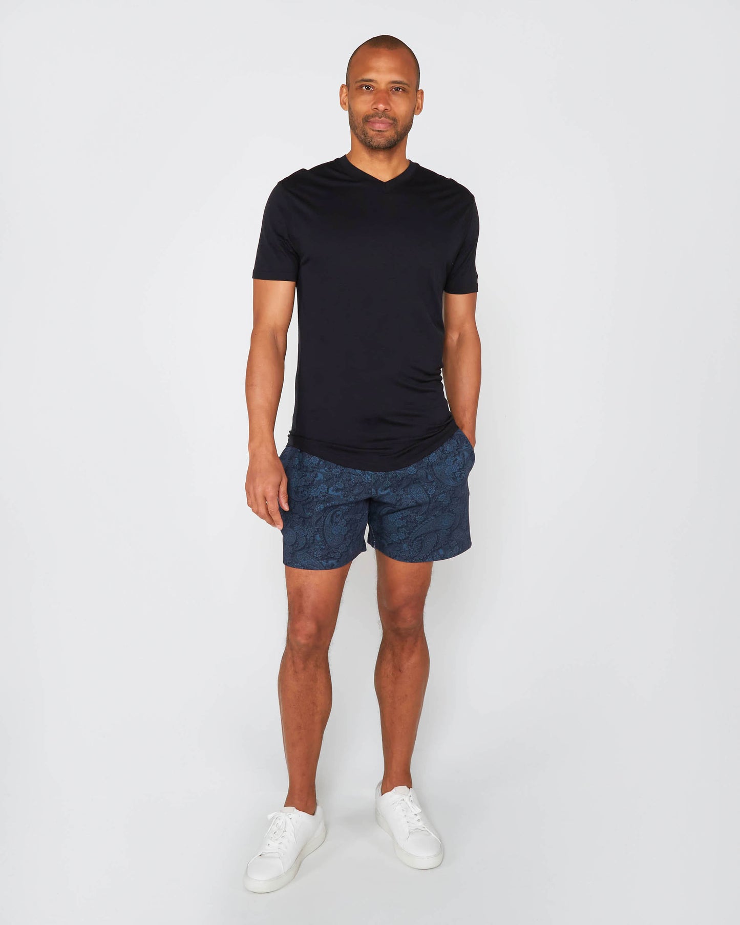 SILUS PAISLEY ROMANCE INTERLOCK SHORTS - NAVY