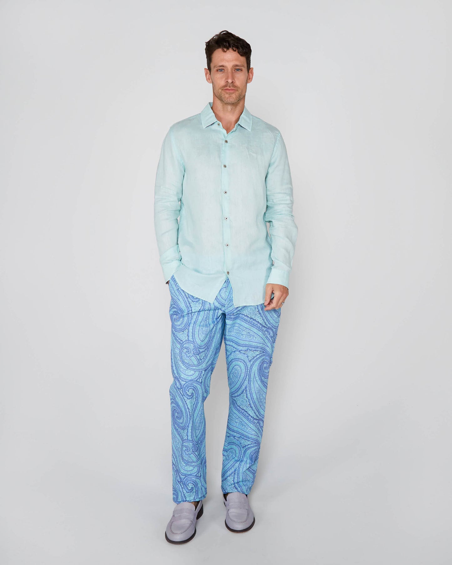 LAURENT LINNEN OVERHEMD - PEPERMUNT