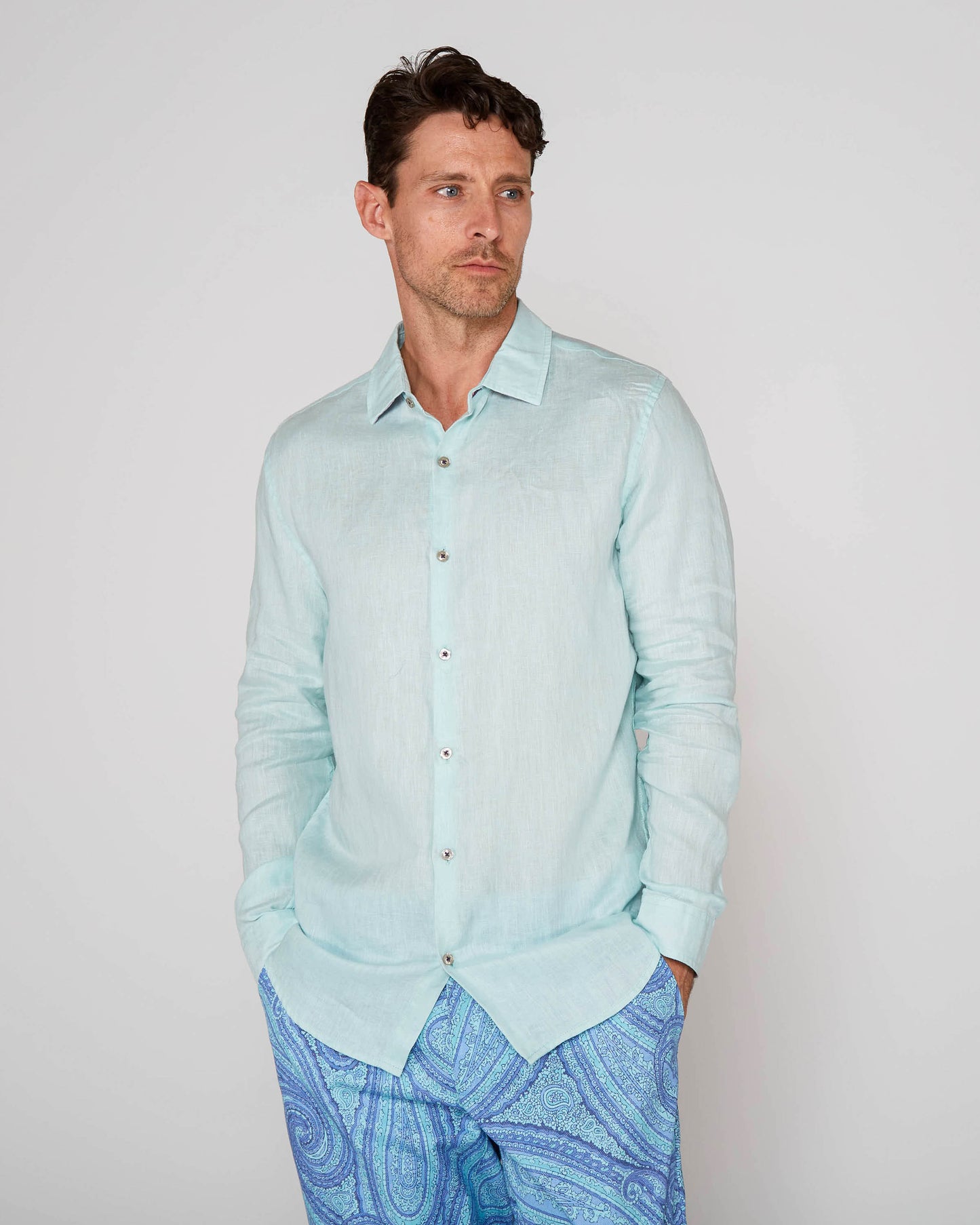 LAURENT LINNEN OVERHEMD - PEPERMUNT