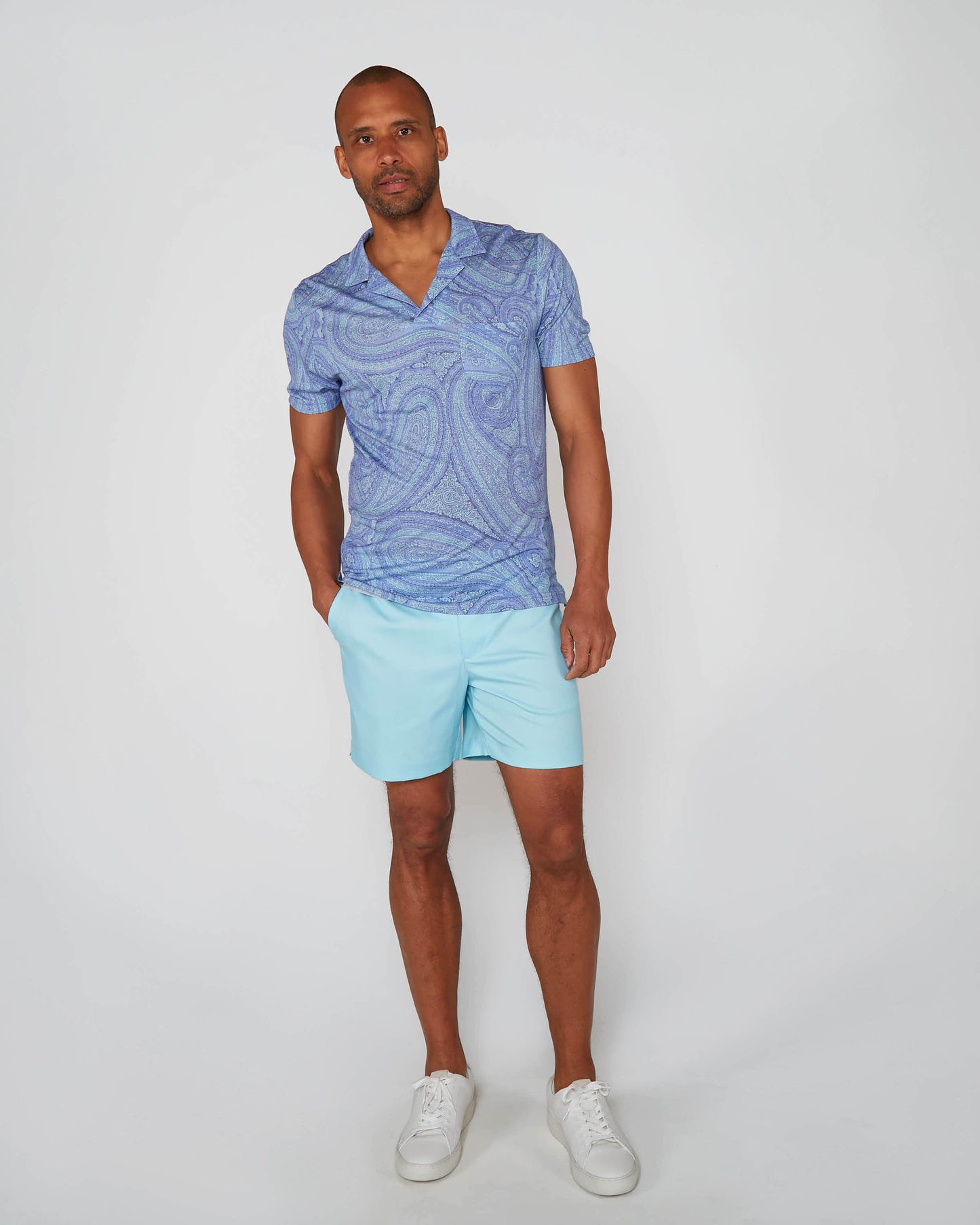 BOBBY WILD PAISLEY OXFORD MERINO JERSEY COLLARED SHIRT - BLUE