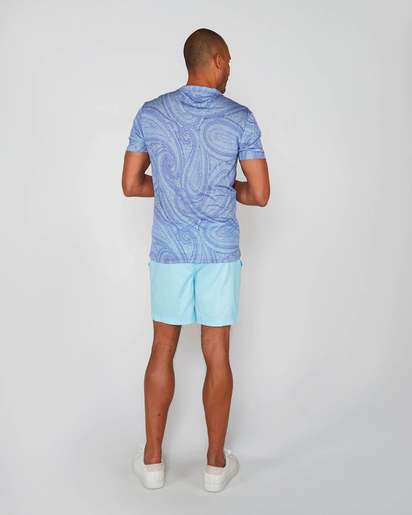 BOBBY WILD PAISLEY OXFORD MERINO JERSEY COLLARED SHIRT - BLUE