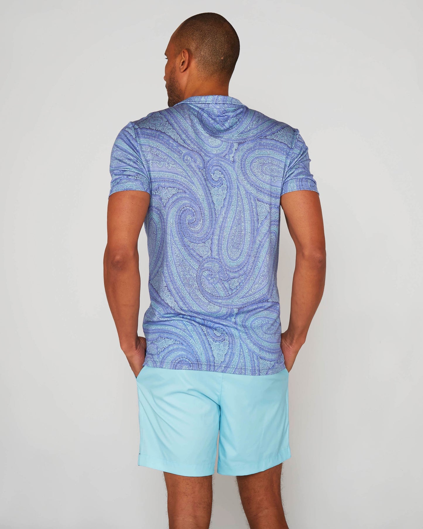 BOBBY WILD PAISLEY OXFORD MERINO JERSEY COLLARED SHIRT - BLUE