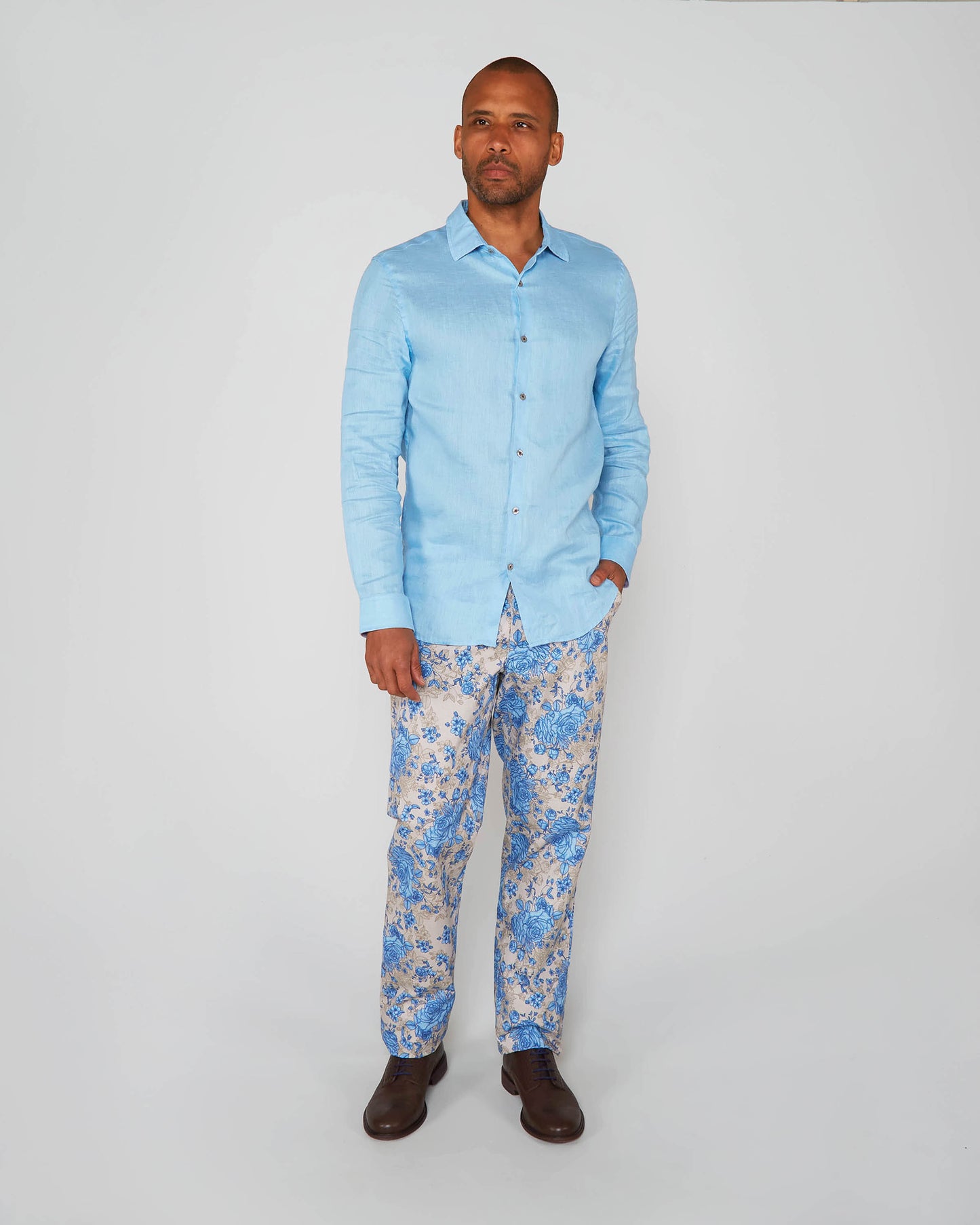 CASPIAN ROMA FLORAL STRETCH COTTON CHINO PANT - SAND
