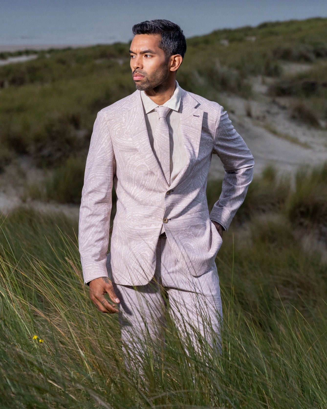 JUDD FULLY LINED WILD PAISLEY OXFORD TAILORED WOOL BLAZER - IVORY