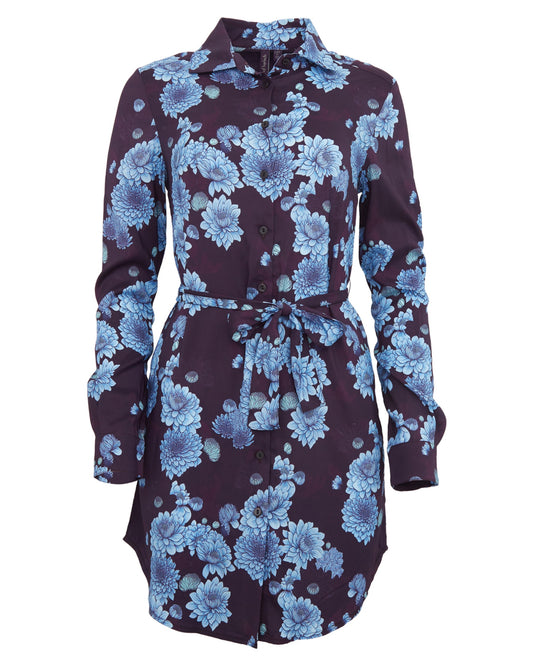 DORETHY SERIOUS FLORAL SHIRT DRESS - PLUM