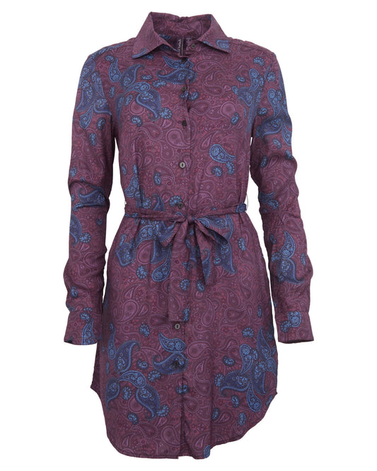 DORETHY MONTGAT PAISLEY SHIRT DRESS - PLUM