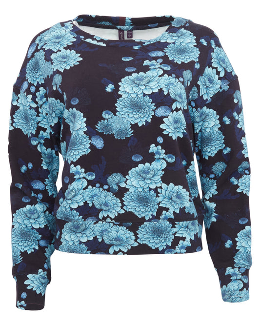 CLARA SERIOUS FLORAL OVERSIZED CREWNECK SWEATSHIRT - NAVY