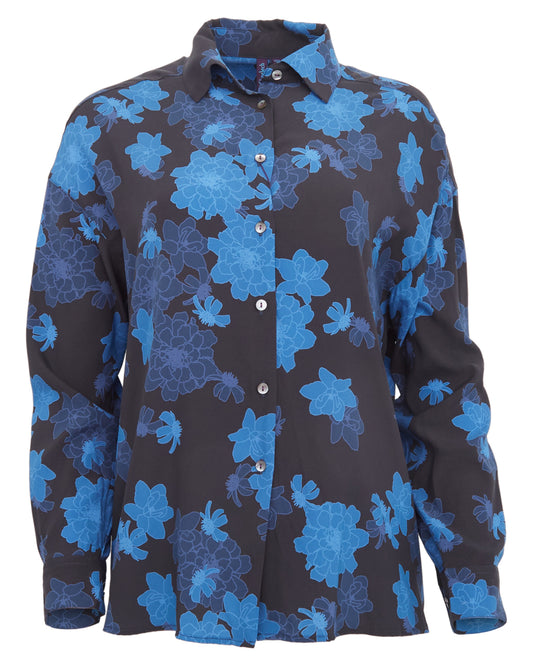 SOPHIE SILK OVERSIZED SHIRT - SOFTBLOOM NAVY