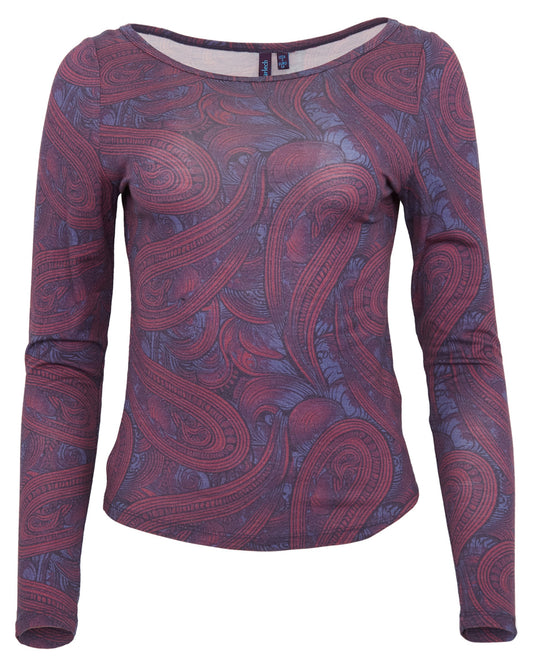 CARLY MERINO LONG SLEEVE CREWNECK SHIRT - BADALONA PLUM
