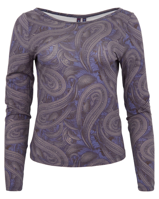 CARLY MERINO LONG SLEEVE CREWNECK SHIRT - BADALONA SMOKE